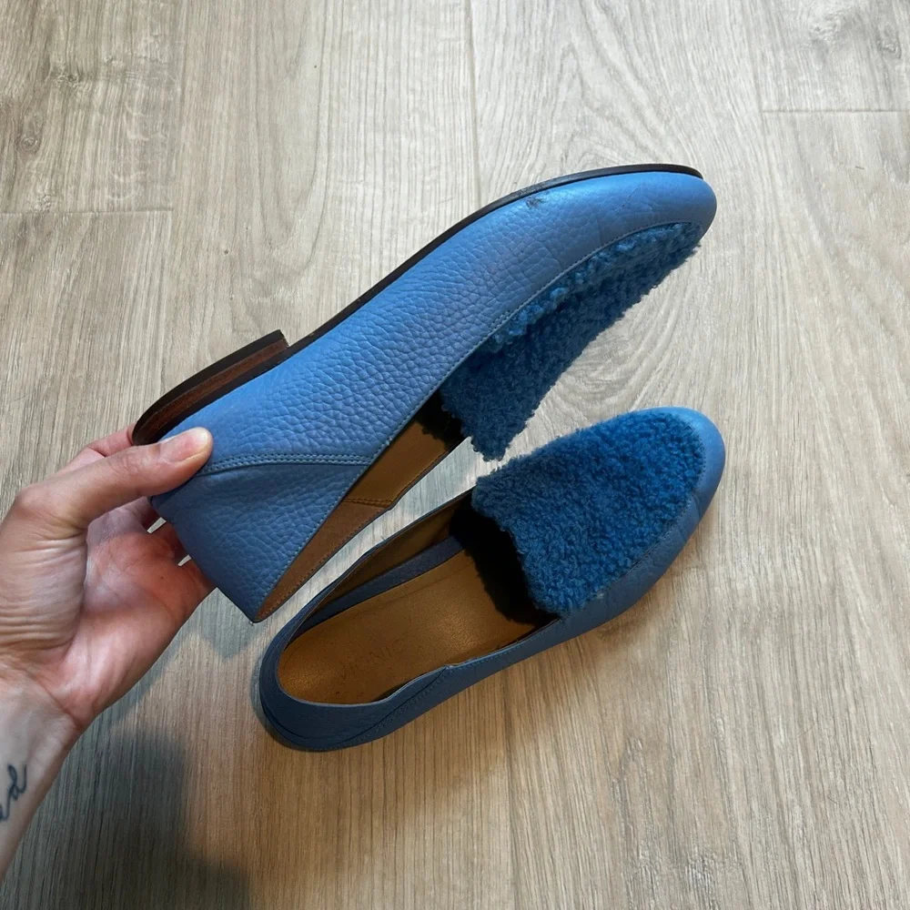 Vionic Frieda Blue Sherpa Loafers Mules Sz 10 - Picture 6 of 7